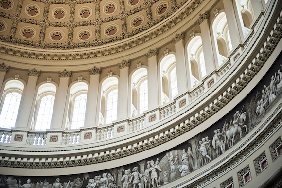 image of A detailed interior view of the US Capitol Building dome Washington DC