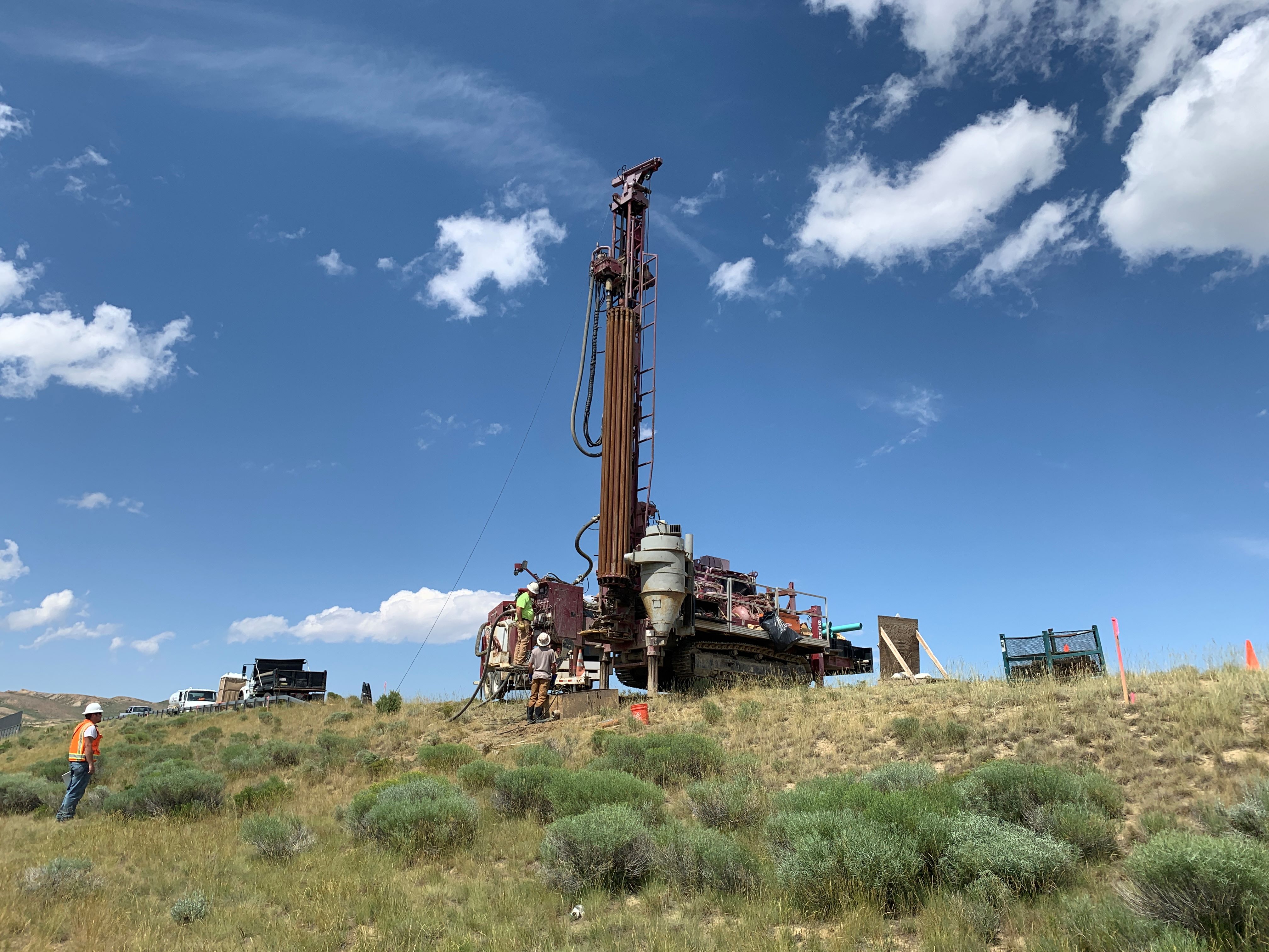 More than 26,000 cubic yards of void-fill grout was poured into Hanna No. 3 Mine workings to mitigate subsidence along Carbon County Road 297 in Carbon County, Wyoming. Photo courtesy of Wyoming Department of Environmental Quality Abandoned Mine Land Division.